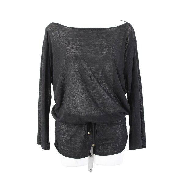Vitamin A Romper NEW $150 Sz XS Black Sheer Open Back 100% Linen Romper - Picture 1 of 15